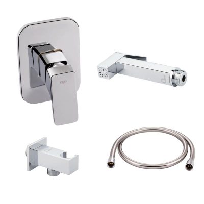 Комплект для душу Qtap Namesti Chrome: Змішувач QTNAM6025102NC + Шланг QTHADPVC120C + Лійка QTCRMB120 + Підключення QTCRMBH130