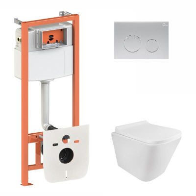 Готове рішення Qtap для ванної кімнати: підвісний унітаз Tern Rimless 490x340x350 + комплект інсталяції Nest 4 в 1 (кругла клавіша Satin)