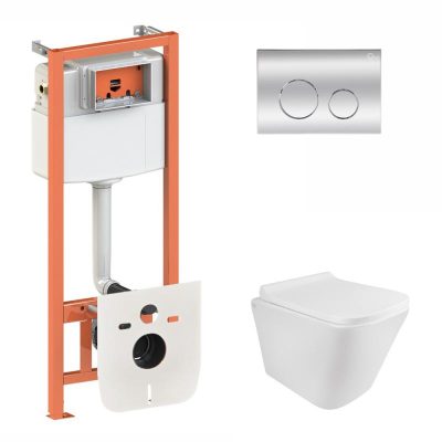 Готове рішення Qtap для ванної кімнати: підвісний унітаз Tern Rimless 490x340x350 + комплект інсталяції Nest 4 в 1 (кругла клавіша Chrome)